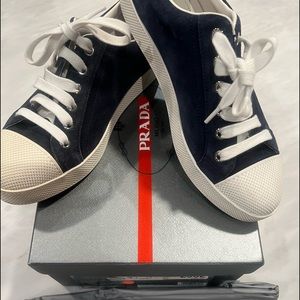 Prada blue suede sneakers